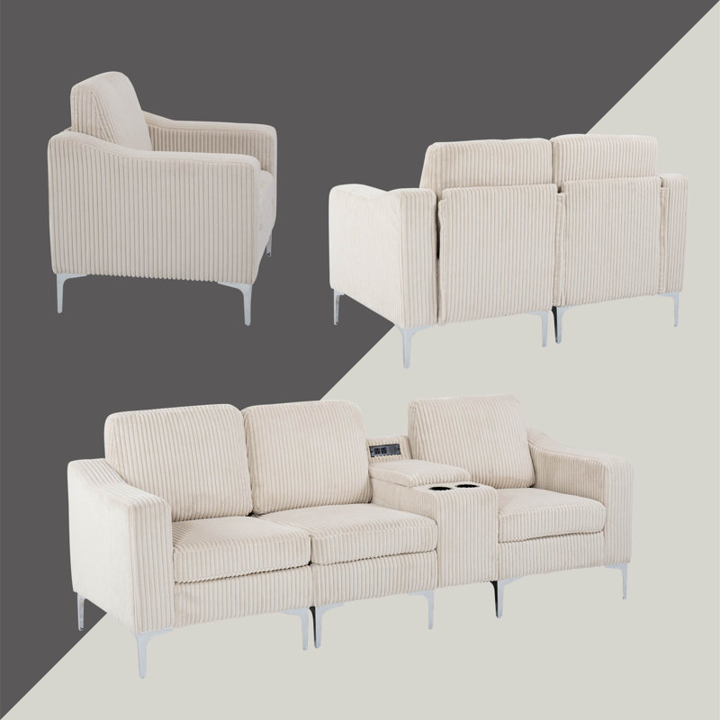 Ensemble de salon modulaire 3 pièces rembourré, Beige