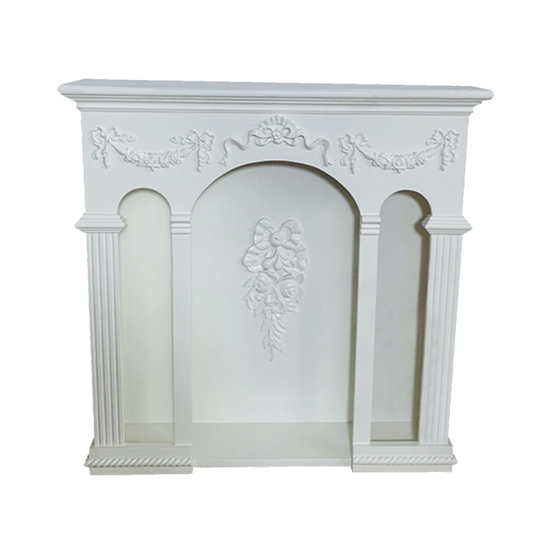 Beige Solid Wood Freestanding Fireplace