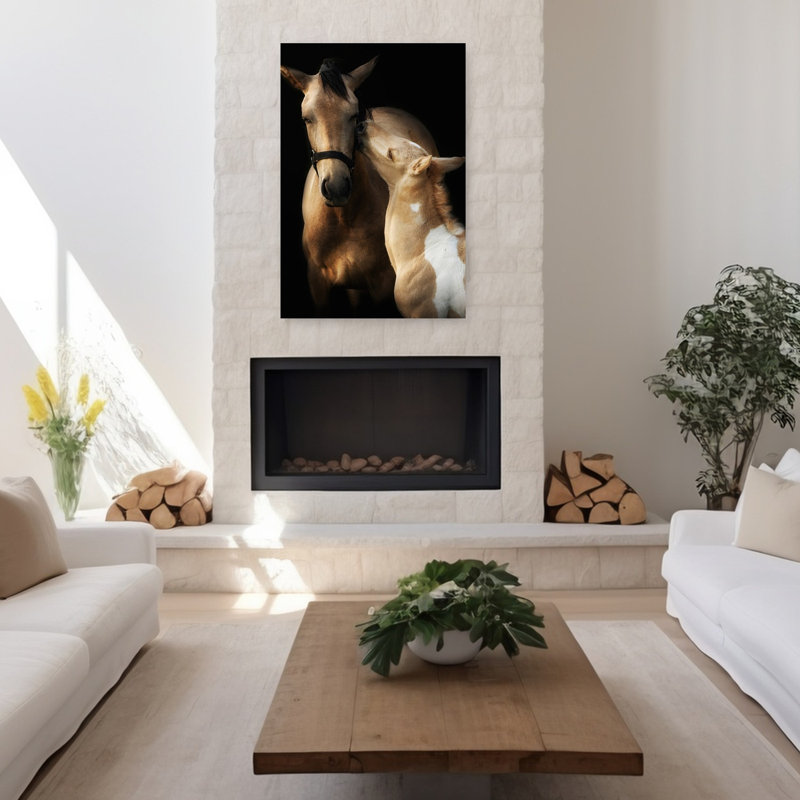Art contemporain cheval et poulain, H 48 po x l 32 po