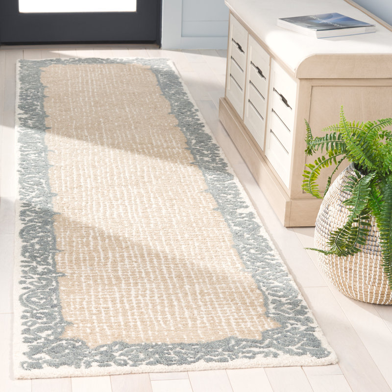 Ebony Hand Tufted Wool/Cotton Southwestern Rug in Ivory/Grey, Runner 2'3" x 9'