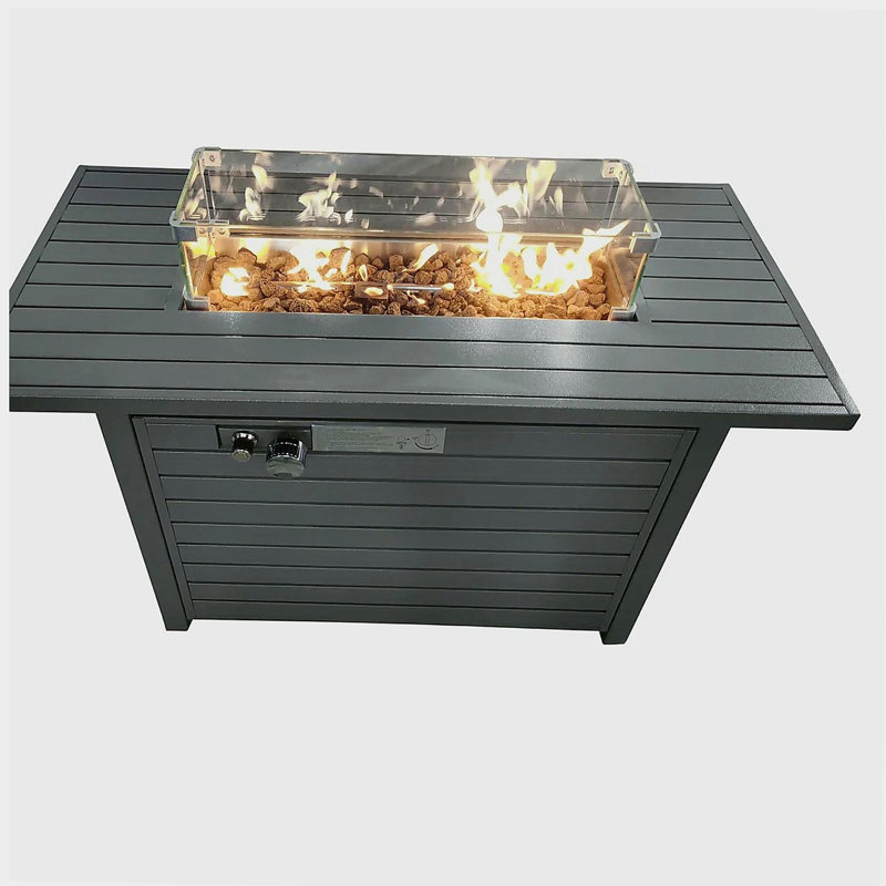 Covered Propane Outdoor Fire Pit Table, Dark Cyan