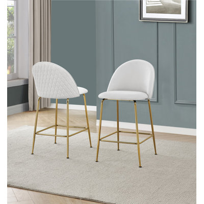 White Faux Leather Counterheight (24") Chairs With Gold Base