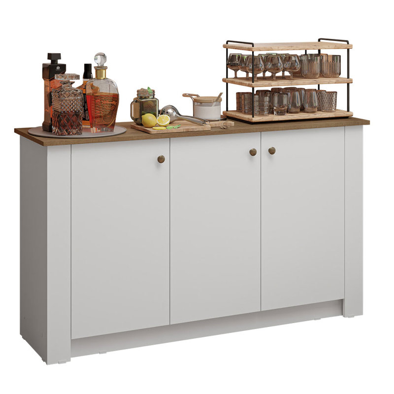 Buffet à 3 portes Latitude Run® Home - Rangement pour verrerie, boissons et ustensiles - Blanc