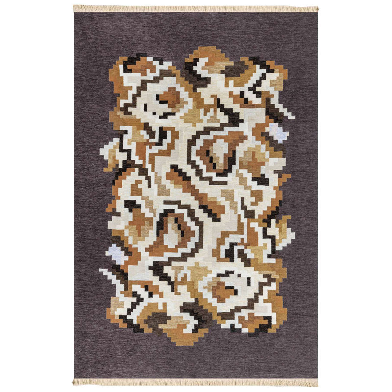Brown Pixel Art Leopard Pelt Accent Rug, Dark Brown