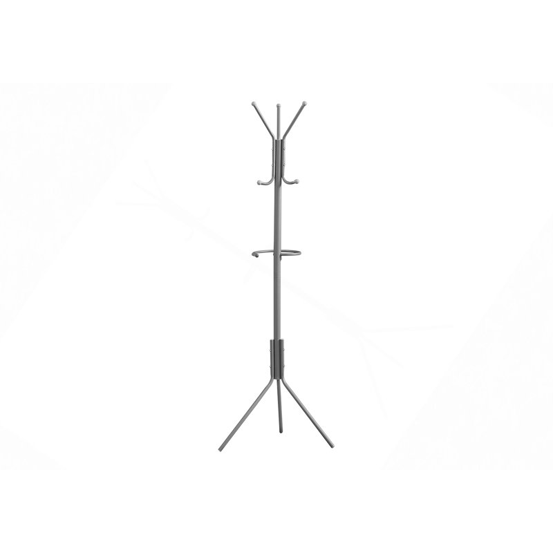Coat Rack, Hall Tree, Free Standing, Hanging Bar, 6 Hooks, Entryway, 68"H, Bedroom, Metal, Contemporary, Silver