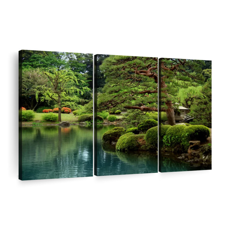 Ensemble de 3 pièces de bonsaï sur toile Zen Lakeside, H 48 po x l 74 po x P 1,25 po