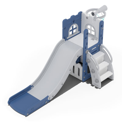 Glissoire 6 en 1 pour tout-petits de 1 à 3 ans, aire de jeux intérieure et extérieure avec panier de basketball, rangement et télescope, glissade en forme de L