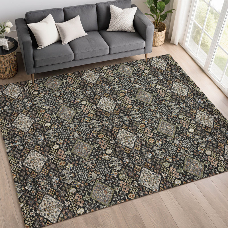 Machine Washable Indoor/Outdoor Chantille ACN2478 Global Rug, 5' x 7'6", Black