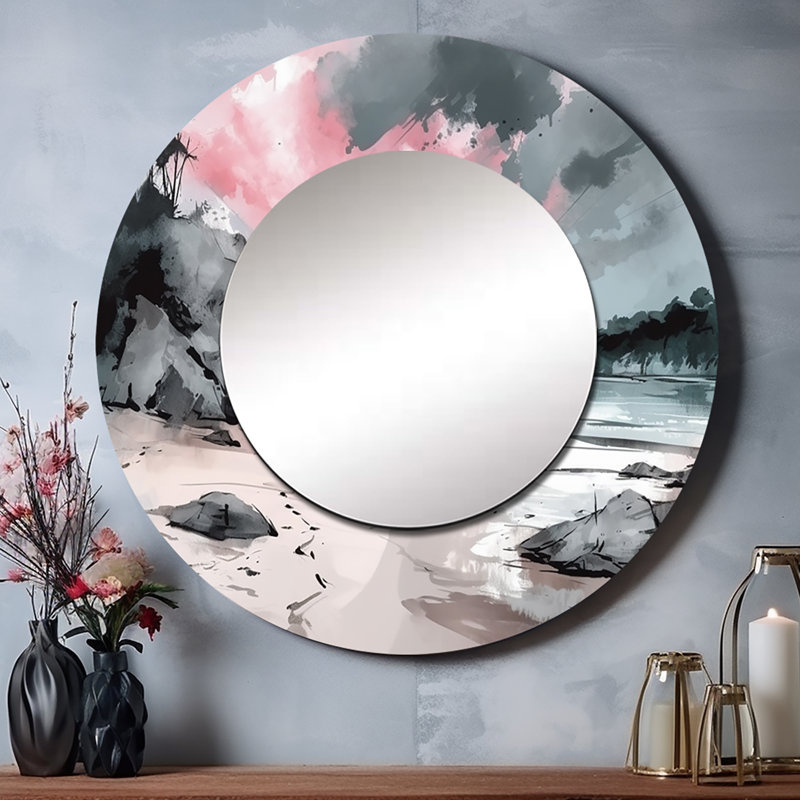 Hadriel Ocean's Embrace II - miroir mural décoratif de plage, grand miroir rond moderne, impression d'art en métal