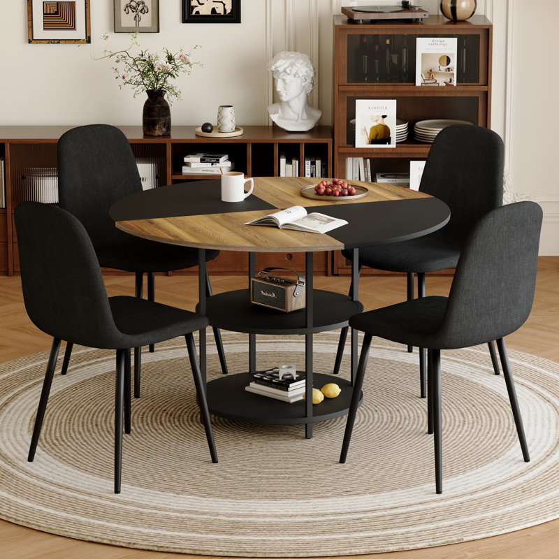 Ensemble de table et de chaises, Noir / Noir