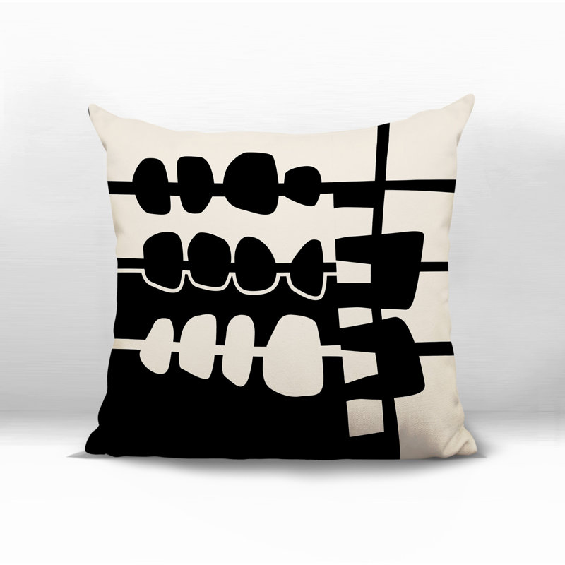 Oreiller carré réversible intérieur / extérieur Dola, Noir / blanc cassé abstrait, H 15 po x l 15 po