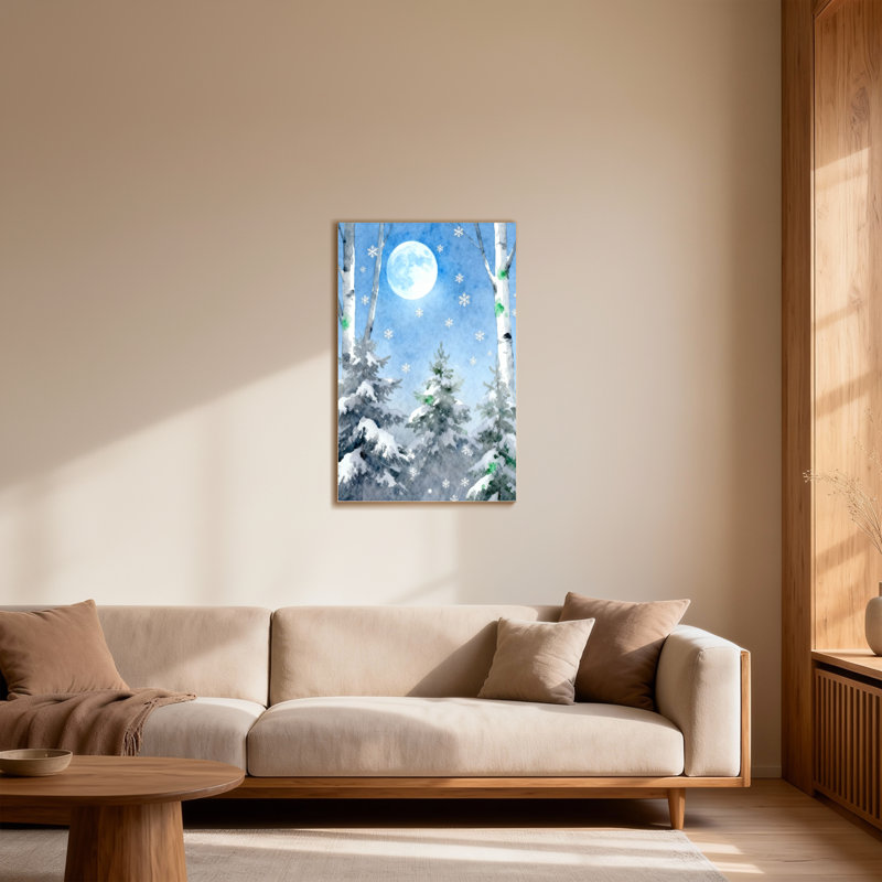 Animaux, hiver, clair de lune, forêt, flocons de neige, arbres, bouleau, H 18 po x l 12 po