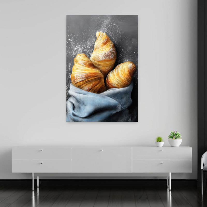«Sweet Morning Croissants», art mural contemporain rustique, H 60 po x l 40 po