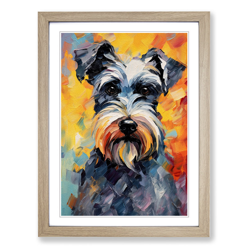 Schnauzer Impressionism - Single Picture Frame Print on Wood, 64cm H x 46cm W x 2cm D, Oak