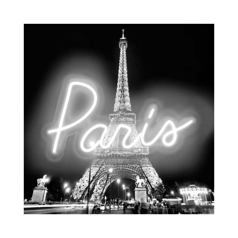 Neon Paris White On Black by Hailey Carr - Wrapped Canvas Print, 30.48 cm H x 30.48 cm W