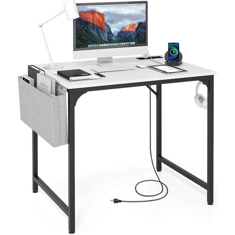 32” Computer Desk With Charging Station, Modern Simple ...
