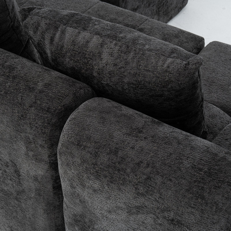 Canapé-lit modulaire en L Chenille, Noir