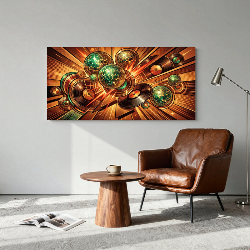 Ensemble de 1 toile murale en vinyle disco, L 58 po x H 28 po, Toile tendue