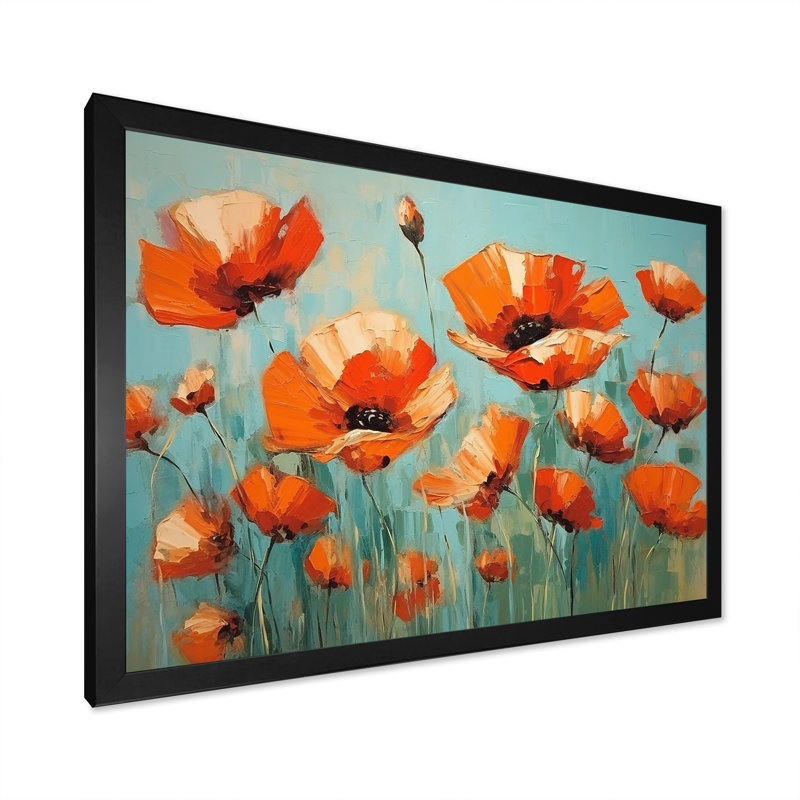 Jade Joy Whispers Of Poppies - Art mural sur toile coquelicots, Cadre simple noir, H 12 po x l 20 po x P 1 po