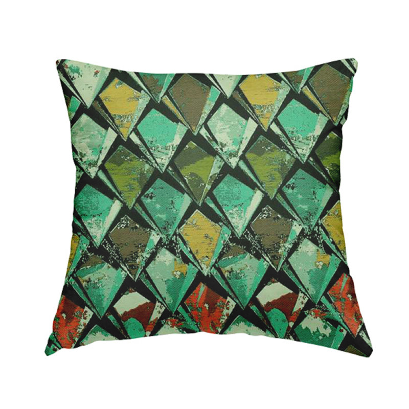 Cielito Geometric Square Cushion, 28cm H x 28cm W x 5cm D, Green/Black/Yellow