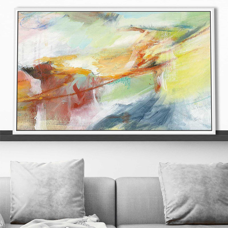 «Poss Possix III Crop» - peinture, Cadre flottant blanc, H 39,5 po x l 63,5 po x P 2 po