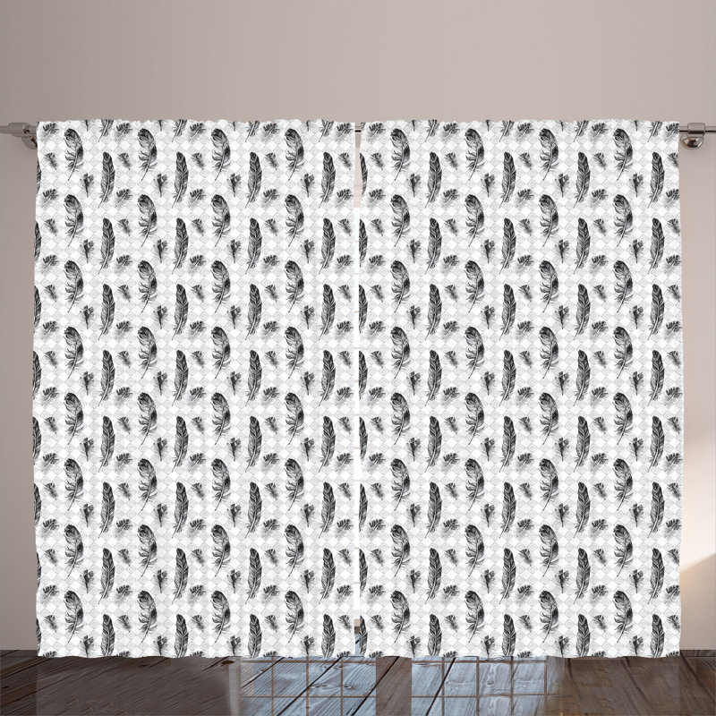 Rustic curtain, grungy, geometric, gothic, pale gray, black and white