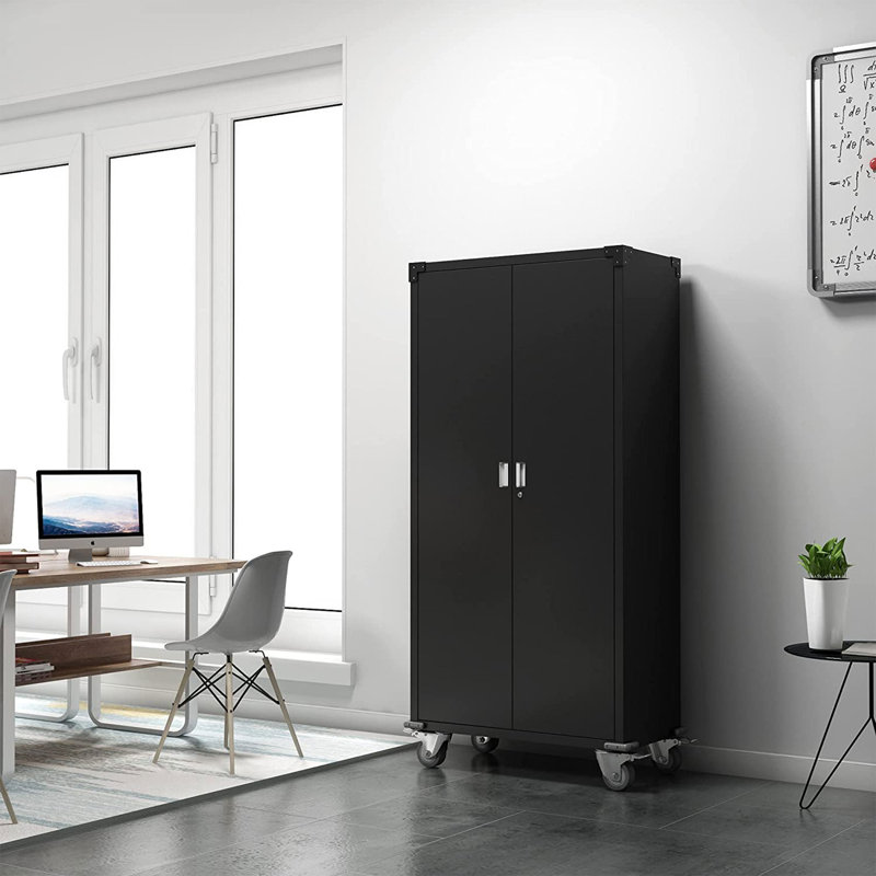 Black Freestanding Lockable Office Cabinet with Adjustable Shelving