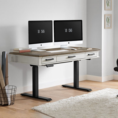 Isamu Adjustable Solid Wood Top Metal Base Writing Desk