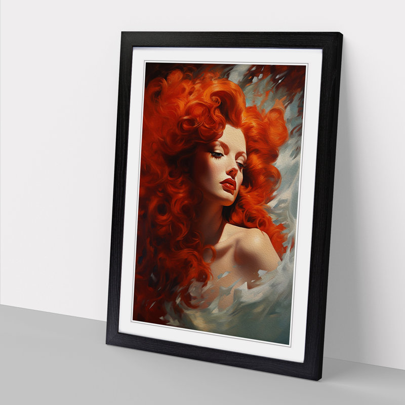 Red Headed Woman Classicism No.2 - Single Picture Frame Print on Wood, Black Framed, 46cm H x 34cm W x 2cm D