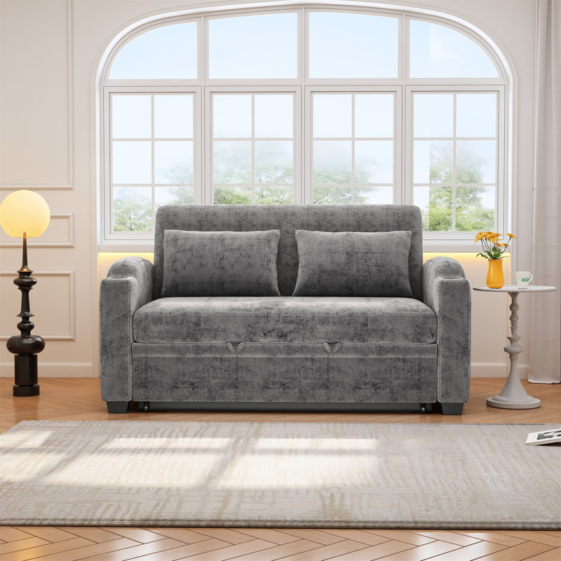 Canapé-lit convertible 61,6 po en chenille moderne avec dossier ajustable, Gris