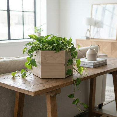 Hexagon Terrace Planter Box Short With Pre - Cut Drainage, Grey Brown Colour, Lightweight Aluminum Construction, Modern Wood Tone Finish, Adjustable Planting Depth, Product Depth 16.21 In, Width 14.68