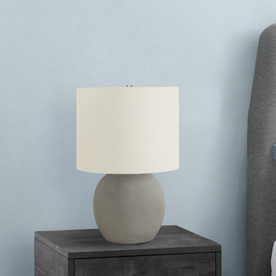 H 20 po, lampe de table, béton gris, abat-jour ivoire / crème, contemporain, éclairage, lampe de table