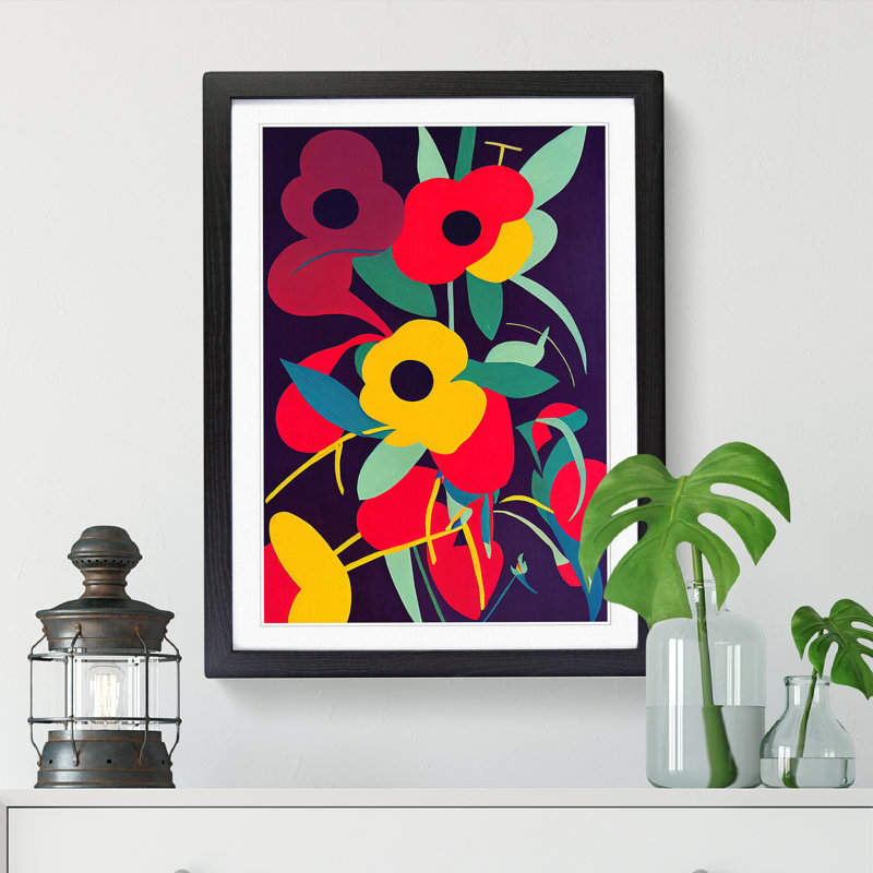 Rose Flower Pop Art 1 Piece Single Picture Frame Wall Art, 34cm H x 25cm W x 2cm D, Black