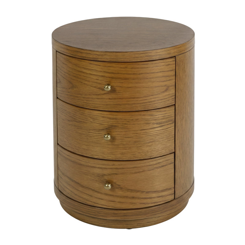 Table de bout ronde à 3 tiroirs en bois brun clair naturel Celine, Brun naturel clair