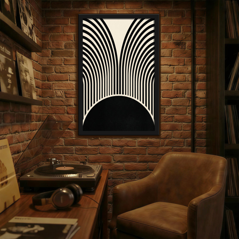 Motif d'arc géométrique abstrait noir et crème, H 18 po x l 12 po