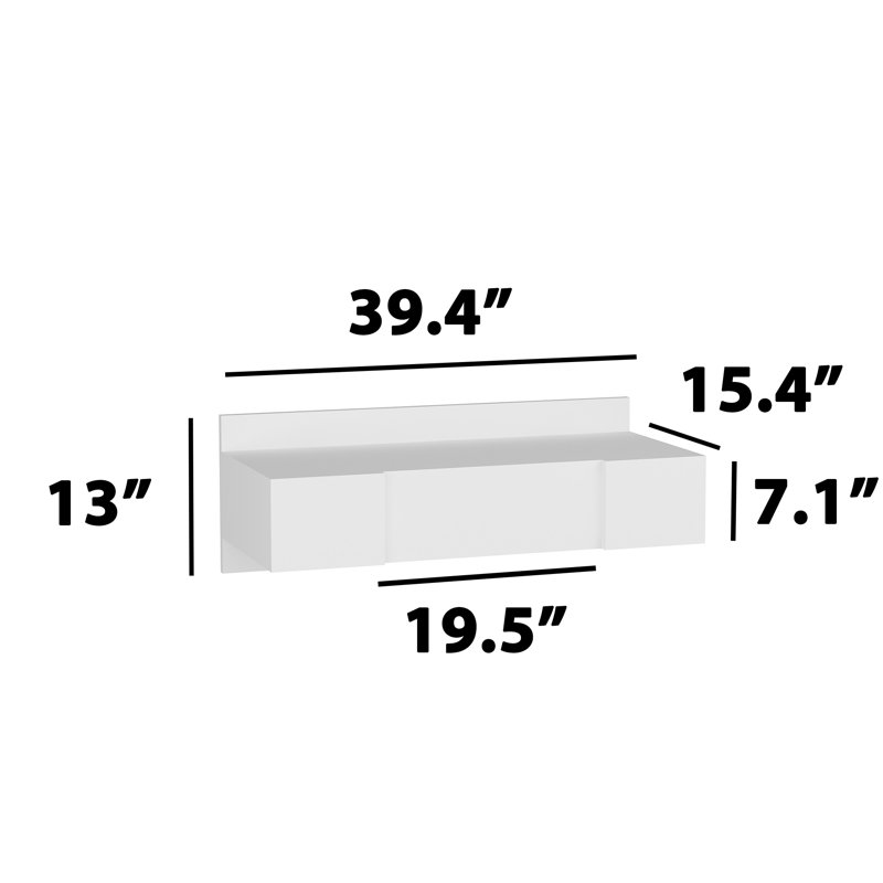 Modern Make-Up Table with Wall-Mount Mirror, White, 39.4 x 13.0 x 13.9 inches | 100% Melamine Coated Particle Board, Thickness: 0.7 inches | Stylish and Functional Design for Beauty Routines & Small Spaces