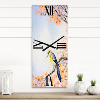 Horloge murale oiseau sur une branche en fleurs II