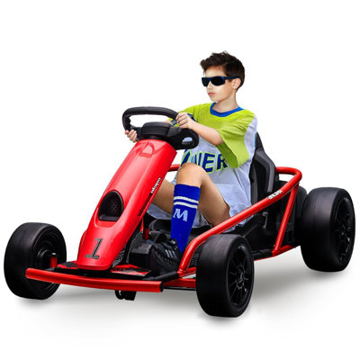 Kart électrique 24 V pour enfants de 8 à 12 ans - Moteurs doubles de 300 W, batterie de 9 Ah - Voiture de course à la dérive jusqu'à 8 mi / h - Démarrage lent, musique et klaxon - Capacité de charge maximale: 155 lb - Rouge