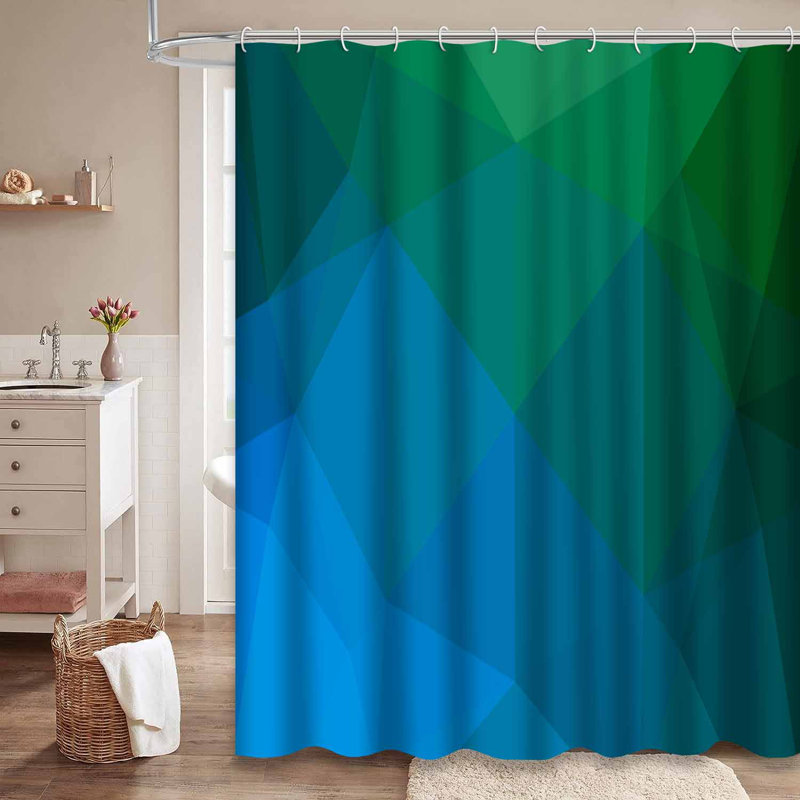 Rideau de douche hexagonal bleu clair et bleu sarcelle avec 12 crochets, L 72 po x l 72 po