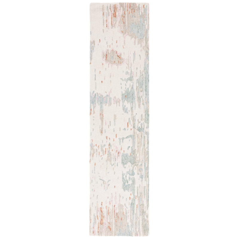 Jasten Hand Tufted Wool/Cotton Abstract Rug in Ivory/Green, Runner 2'3" x 9'