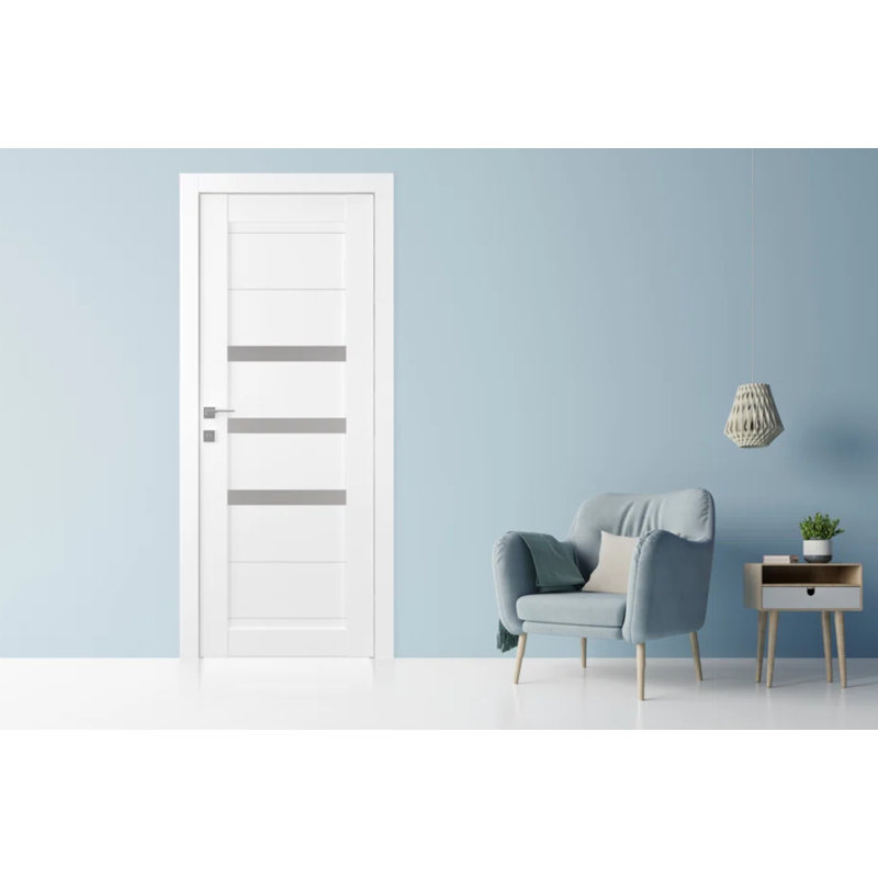 Porte standard en bois manufacturé lambrissé et verre préfini, 35,87 po x 83,23 po, Blanc