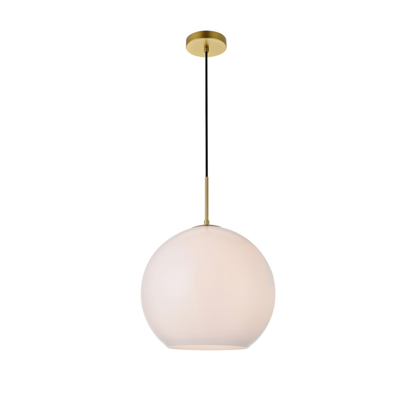 Luminaire suspendu sphérique simple à 1 lumière Snead, H 73 po x l 13,8 po x P 13,8 po, Blanc givré, Laiton