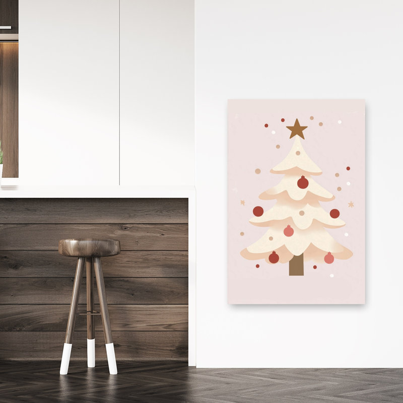 Soft Pink Christmas Tree Minimalist Abstract Contemporary Christmas Tree Winter Landscape Wall Art Print by Mathieu - Wrapped Canvas Print