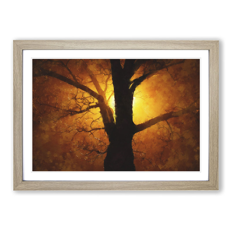 Tree at Sunset Vol.5 - Picture Frame Graphic Art, 48cm H x 65cm W x 2cm D, Oak