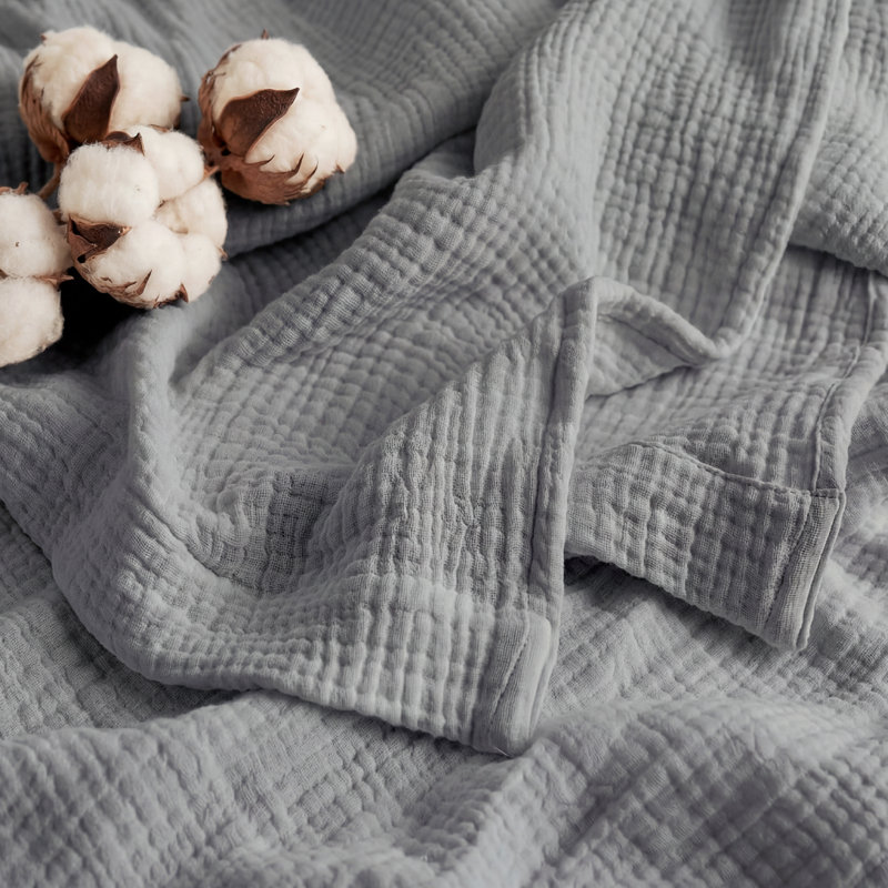 Bedsure 100% Cotton Muslin Blanket, 4-Layer Lightweight Summer Blanket for Dorm, Couch & Everyday Comfort, 200 GSM, Gray
