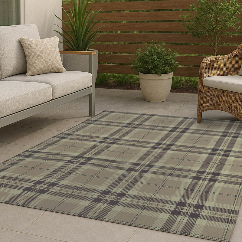 Vinny Tartan Non-Slip Outdoor Rug, Rectangle 4' x 6'