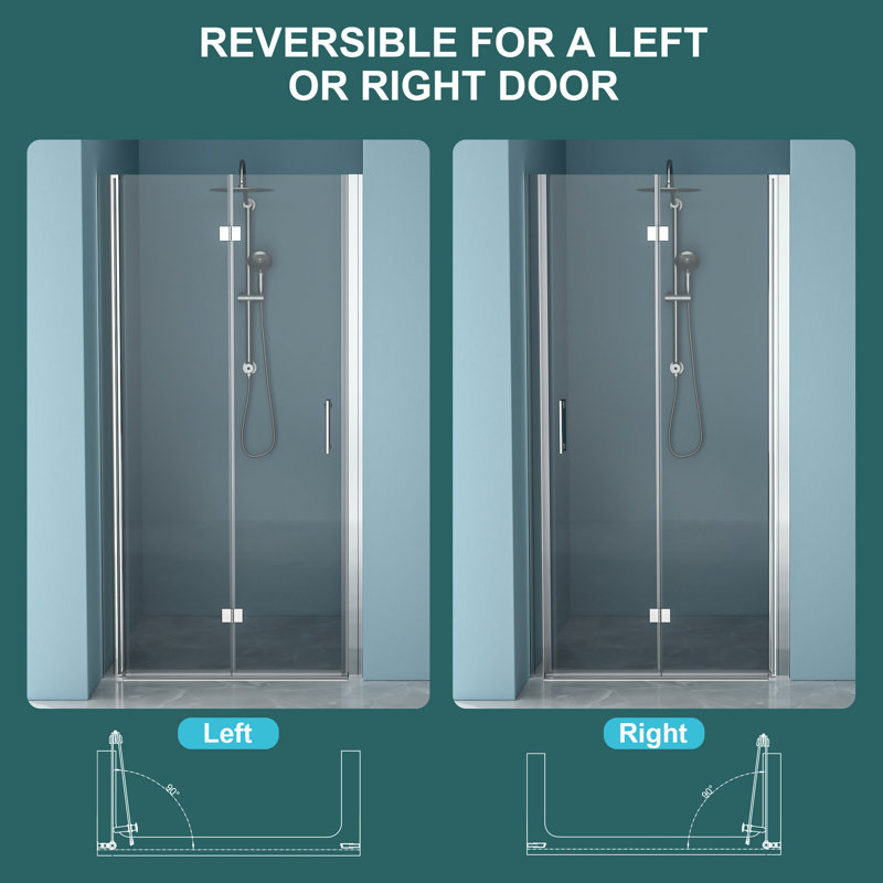 Porte de douche l 32 po x H 72 po avec verre trempé - améliore l'élégance de la salle de bain sans cadre