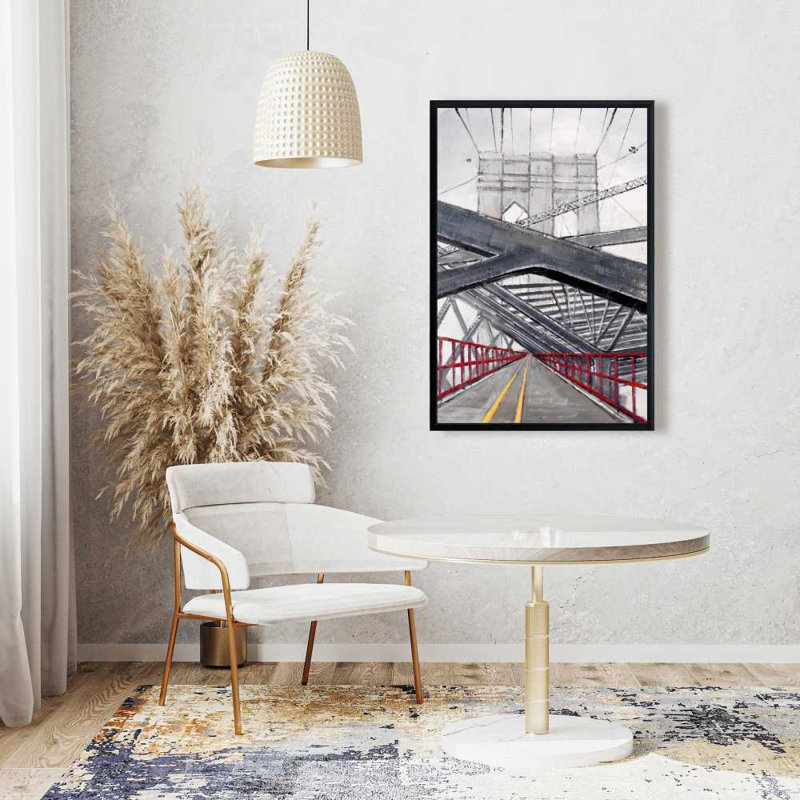 Under the Brooklyn Bridge - Art sur toile encadré industriel, H 37,25 po x l 25,25 po
