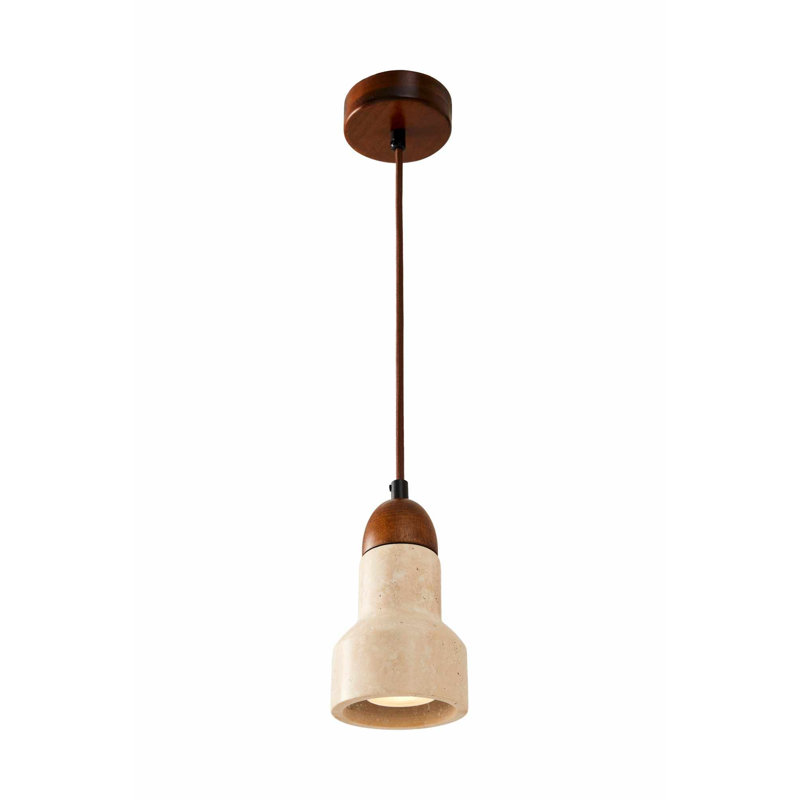 Elegant Adjustable Chandelier, Wooden Body with Travertine Cap, 20-59 Inches in Height | Beige & Walnut Color | 1 x GU 10 Max 10W Socket (Bulb Not Included) | Perfect for Dining Rooms & Living Spaces, Stylish Design