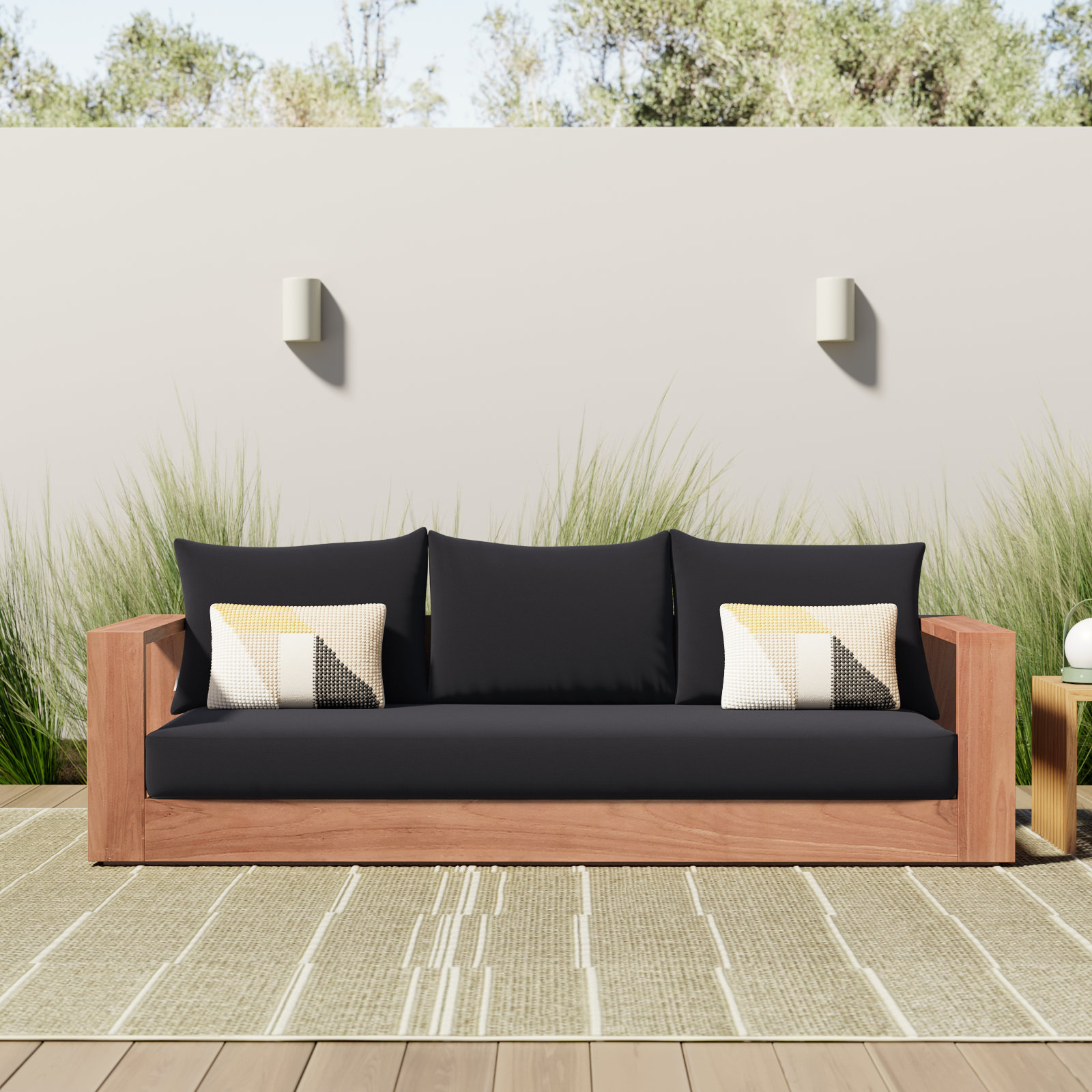 Tulum 87" Teak Patio Sofa, Black